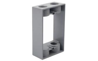 SINGLE - GANG - EXTENSION ADAPTERS - 5 - 1/4" X 3 - 1/2" X 1- 1/2" DEEP - TWO THREADED OUTLETS-ALUMINUM