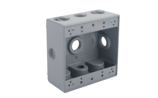 TWO GANG WEATHERPROOF BOX OUTLETS (5 HOLES) - ALUMINUM