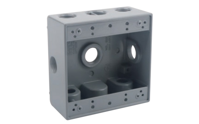 TWO GANG WEATHERPROOF BOX OUTLETS (7 HOLES) - ALUMINUM