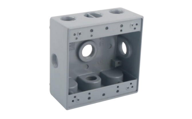 TWO GANG WEATHERPROOF BOX OUTLETS (6 HOLES SIDE OPENING)-ALUMINUM
