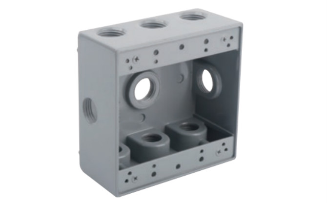 TWO GANG WEATHERPROOOF BOX OUTLETS (9 HOLES SIDE OPENING)-ALUMINUM